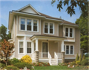 Wood Grain Siding with Fish Scale Gable